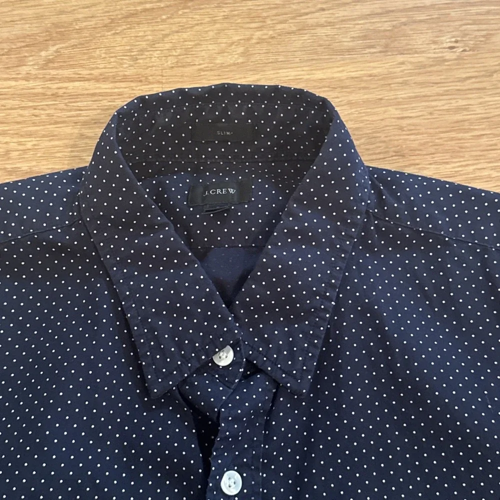 J Crew Shirt Men's Large Slim Blue Geometric Print Long Sleeve Preppy‎